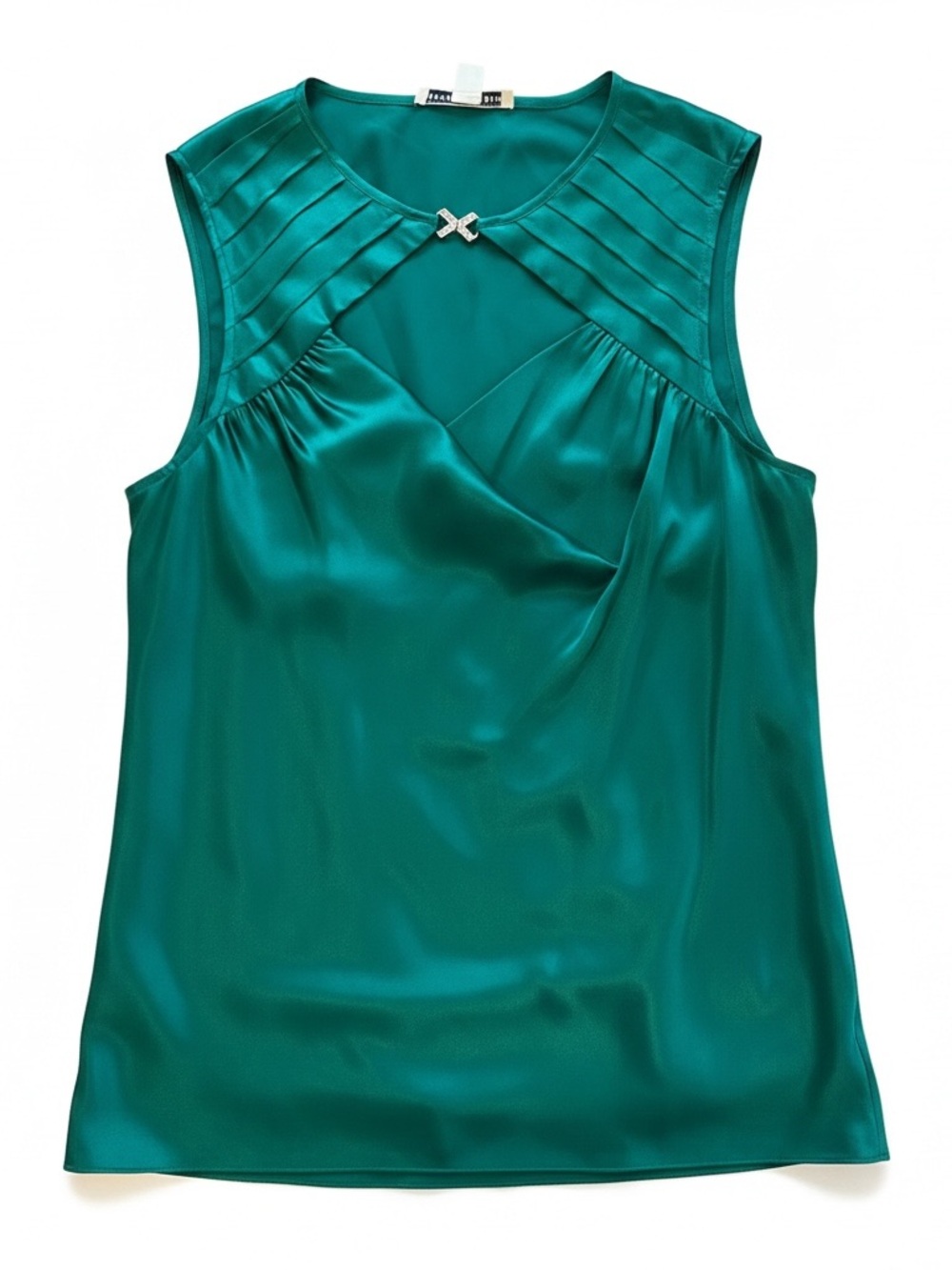 Banana Republic NWT 100% Silk Blouse M Medium Emerald Green Rhinestone Keyhole - Picture 3 of 7